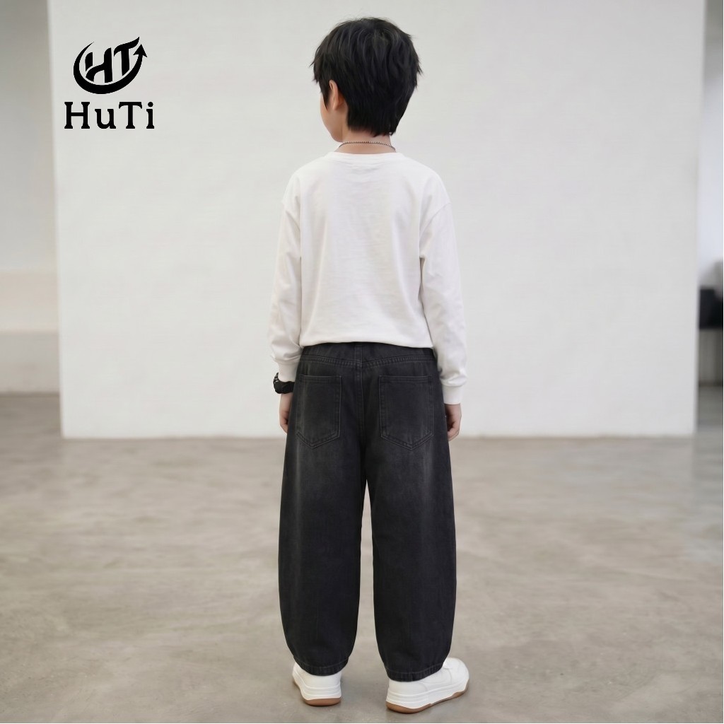 Quần Jeans Suông Ống Rộng Cho Bé HuTi Kids - Quần Dáng Suông Chất Vải Mềm Mại, Thoải Mái Cho Bé Vận Động