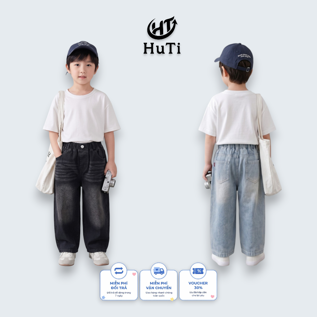 Quần Jeans Suông Ống Rộng Cho Bé HuTi Kids - Quần Dáng Suông Chất Vải Mềm Mại, Thoải Mái Cho Bé Vận Động