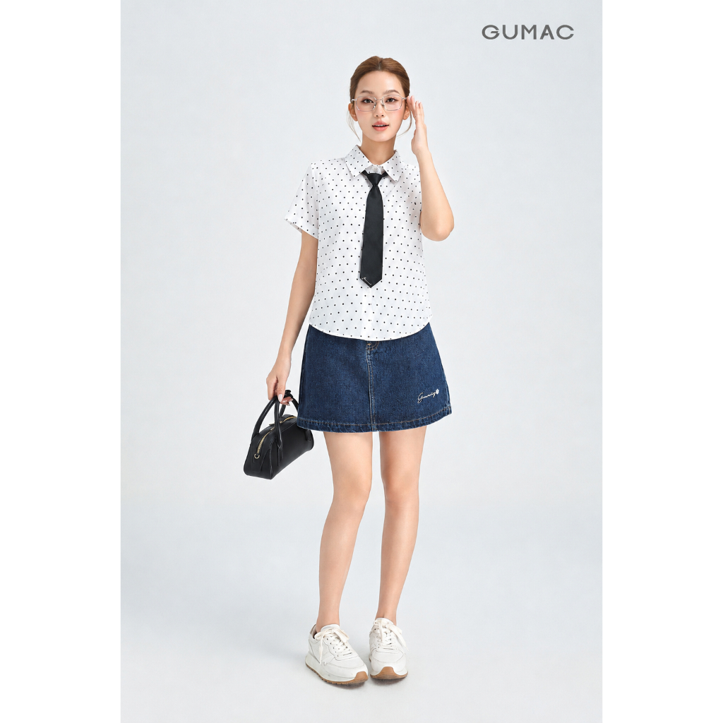 Áo Sơ Mi Nữ Tay Ngắn GMORNING Form Suông Lai Bầu Nhẹ Chất Kate In Mềm Kèm Cà Vạt Phối Rời Trẻ Trung YAG05010