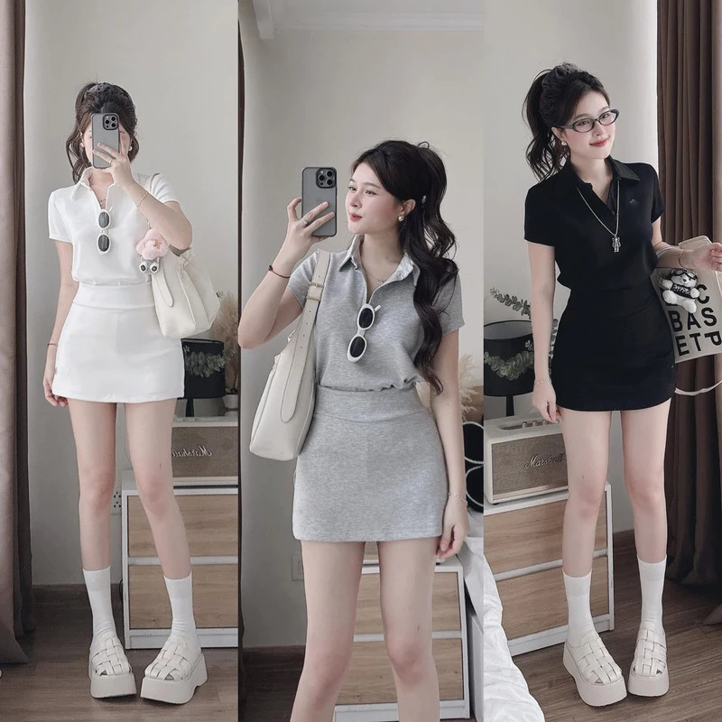 Set áo polo phối chân váy ngắn nữ, đồ bộ nữ hè form ôm tôn dáng, phong cách trẻ trung Hàn Quốc HCOM25680