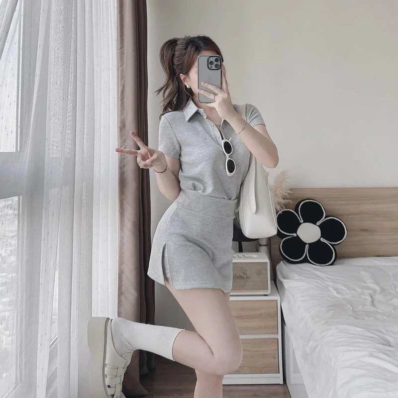Set áo polo phối chân váy ngắn nữ, đồ bộ nữ hè form ôm tôn dáng, phong cách trẻ trung Hàn Quốc HCOM25680