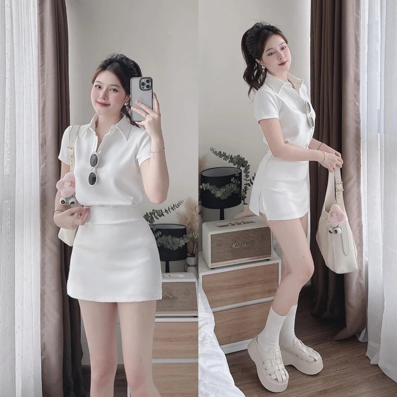 Set áo polo phối chân váy ngắn nữ, đồ bộ nữ hè form ôm tôn dáng, phong cách trẻ trung Hàn Quốc HCOM25680