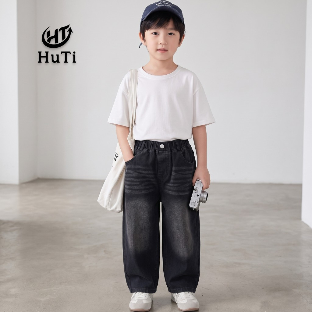 Quần Jeans Suông Ống Rộng Cho Bé HuTi Kids - Quần Dáng Suông Chất Vải Mềm Mại, Thoải Mái Cho Bé Vận Động