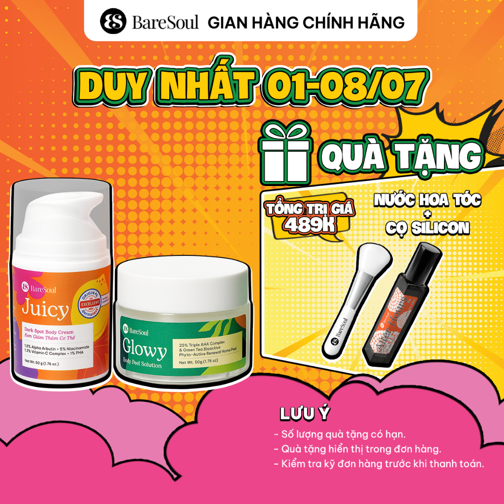 [TẶNG CỌ] COMBO Peel Glowy 50g, kem dưỡng Juicy 50g giúp làm sáng, giảm thâm mông, nách, bikini, đầu gối (ver 2.0)