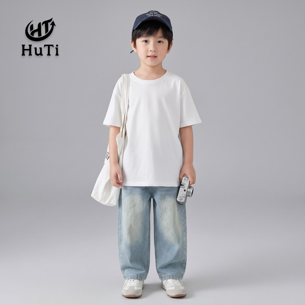 Quần Jeans Suông Ống Rộng Cho Bé HuTi Kids - Quần Dáng Suông Chất Vải Mềm Mại, Thoải Mái Cho Bé Vận Động
