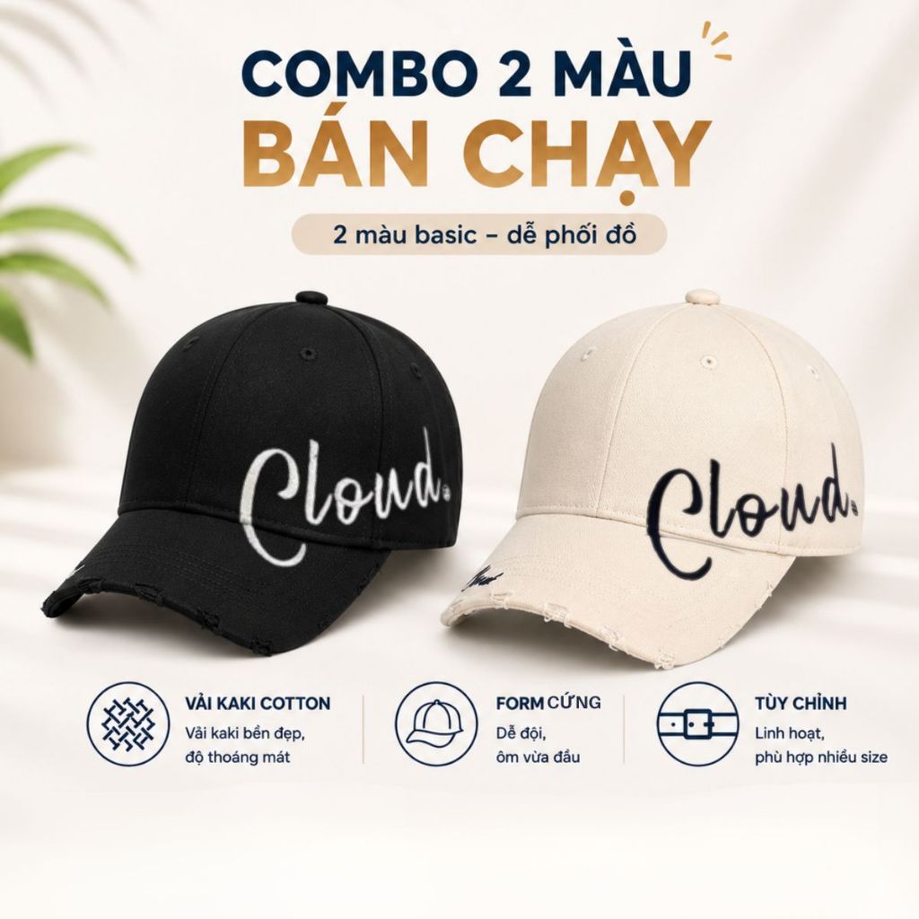 Mũ Lưỡi Trai Nam Nữ Thêu Chữ Cloud, Nón Lưỡi Trai Kaki Dày Dặn Form Cứng Phong Cách Cá Tính Unisex