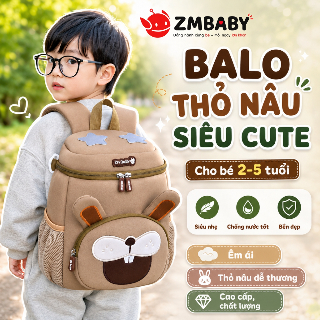 Balo cho bé học mẫu giáo, mầm non ZMBABY T3D-88 từ 1 đến 6 tuổi , siêu nhẹ, sức chứa lớn