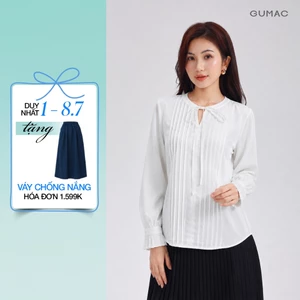 Áo Kiểu Nữ Gmorning - GUMAC Form Suông Rộng Tay Dài Cổ Tròn Cột Dây Xếp Ly Thân Trước Thanh Lịch Tôn Dáng YAG05003