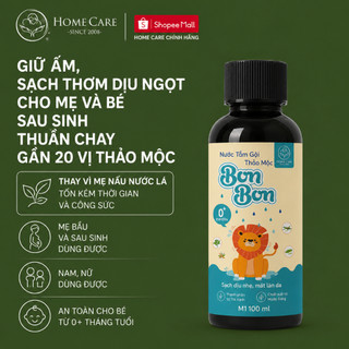 Nước tắm gội thảo mộc THUẦN CHAY cho bé bon bon Home Care làm mát da, giảm rôm sảy, mẩn đỏ 100ML