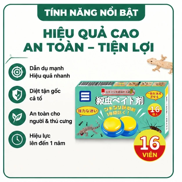 🦎 Mồi diệt thạch sùng 16 viên/hộp, công thức dẫn dụ mạnh, hỗ trợ kiểm soát thằn lằn hiệu quả