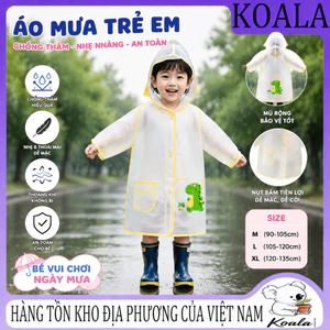 Áo mưa EVA trong suốt cho trẻ em, họa tiết khủng long/thỏ hoạt hình, áo mưa trùm đầu chống thấm nước toàn thân, được thi
