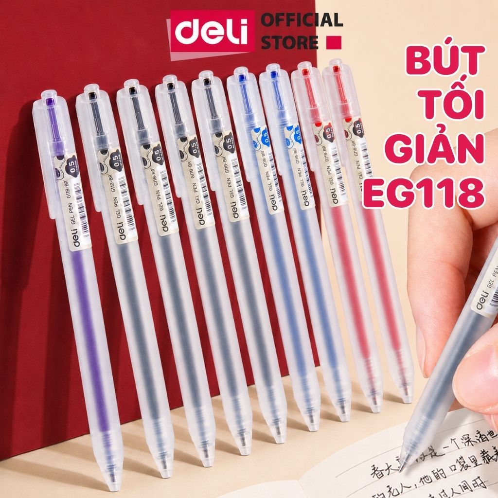 Bút Gel Bấm Xanh/Đỏ/Đen/Tím Ngòi 0.5mm Thân Trơn Nhanh Khô Viết Đều Không Tắc Mực Học Sinh Văn Phòng