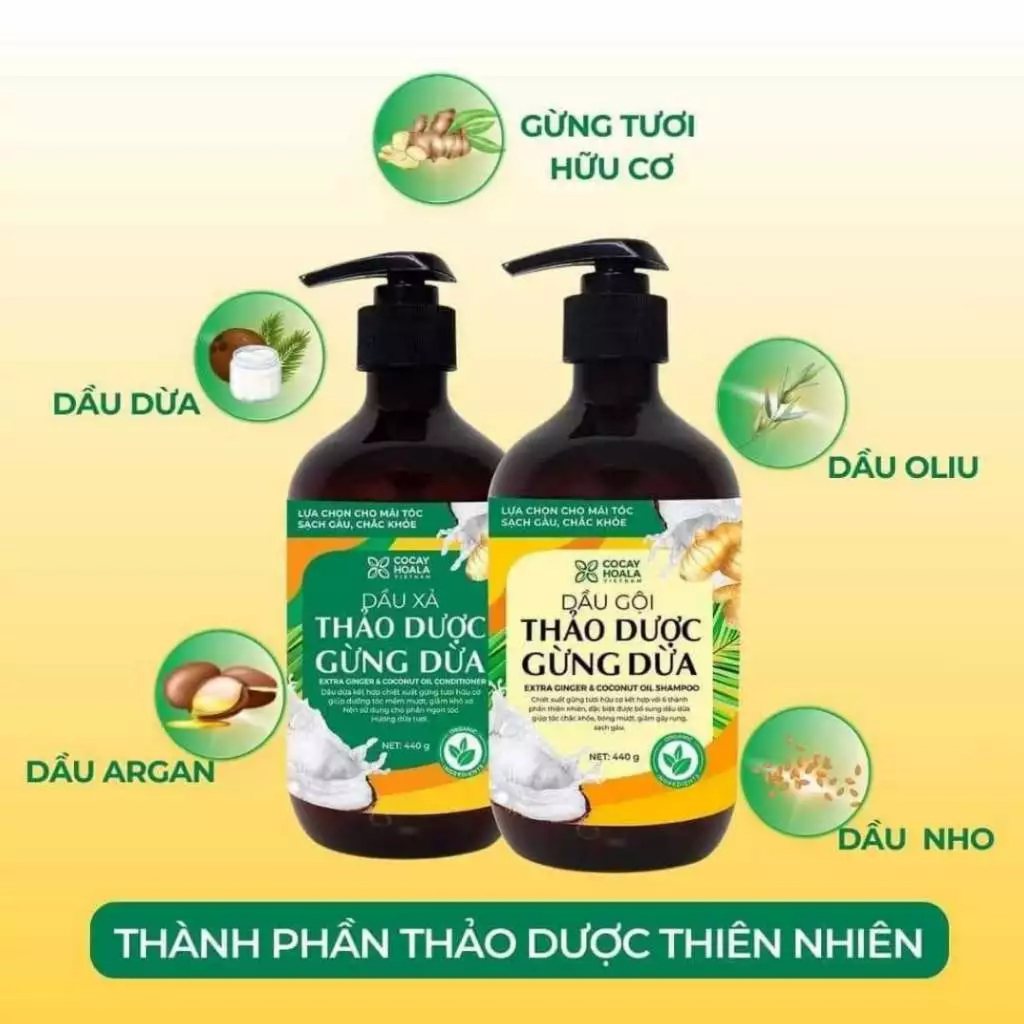 Combo Dưỡng Tóc Cỏ Cây Hoa Lá Gừng Dừa, Dầu Gội Làm Tóc Hết Bết Dính Chắc Khoẻ, Dầu Xả Giúp Tóc Suôn Mượt Giảm Rụng Tóc