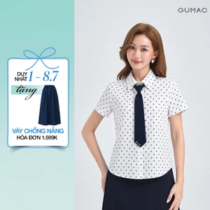 Áo Sơ Mi Nữ Gmorning - GUMAC Form Suông Tay Ngắn Kèm Cà Vạt Rời Lai Bầu Nhẹ Trẻ Trung Hiện Đại YAG05010