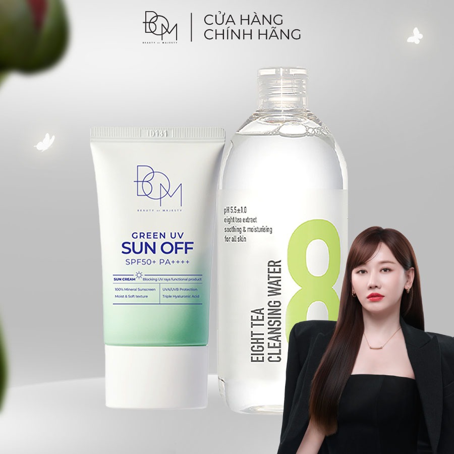 Bộ đôi nước tẩy trang và kem chống nắng BOM EIGHT TEA