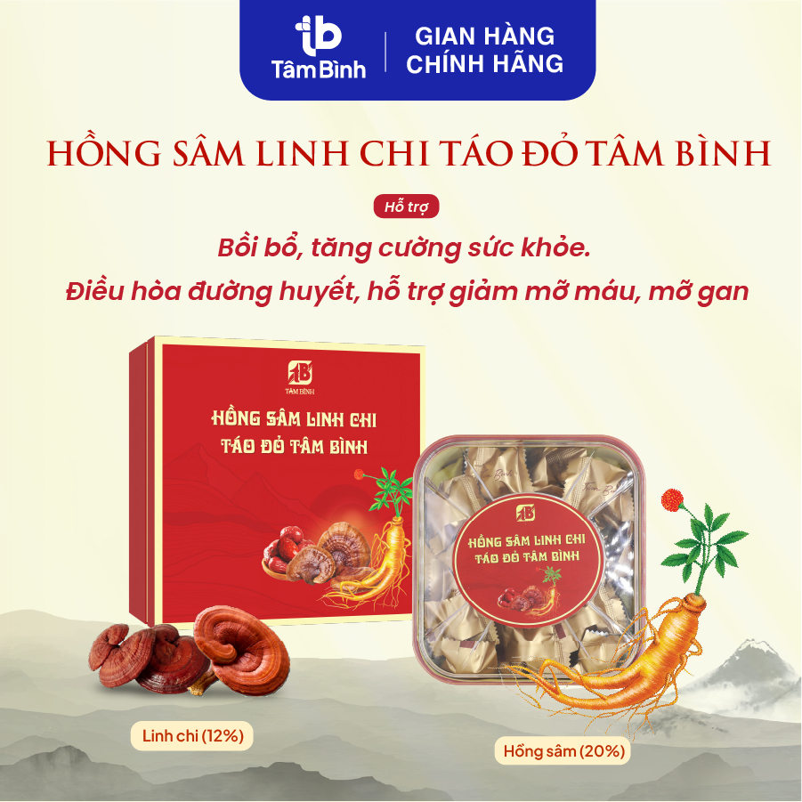 [Ưu đãi] Hồng sâm linh chi táo đỏ Tâm Bình - Hộp 30 viên dùng hàng ngày
