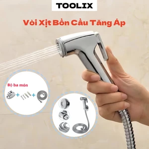 Bộ vòi xịt vệ sinh inox cao cấp,vòi xịt bồn cầu nhựa và inox đẹp, lực nước mạnh kèm dây và đế cài-TOOLIX