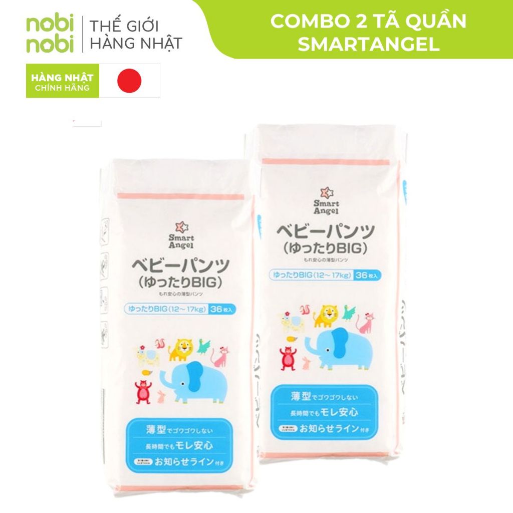 [TĂNG SIZE]  Combo 2 Bỉm Tã Quần SmartAngel Đệm Thông Khí 3D cho Bé L44/XL38/XXL36