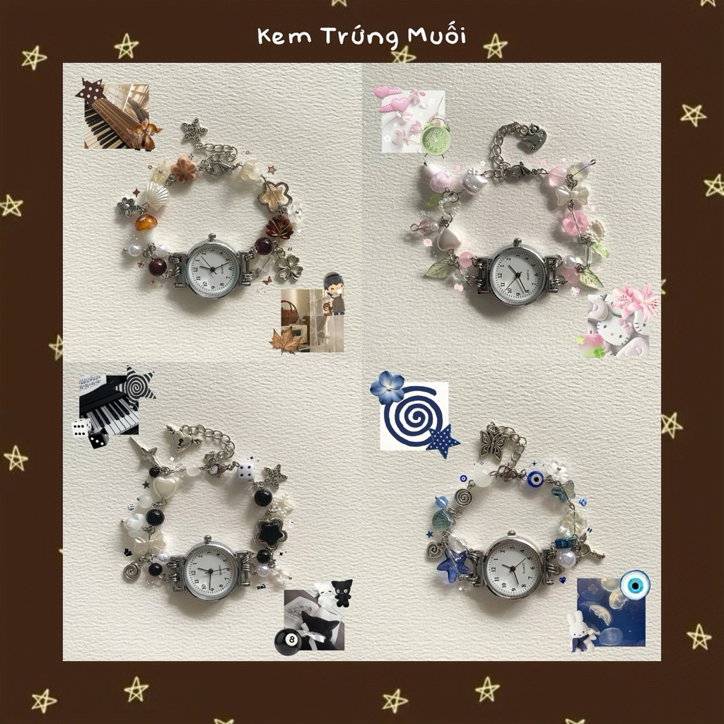 [ 𝗡𝗵𝗶𝗲̂̀𝘂 𝗺𝗮̂̃𝘂 ] Đồng hồ handmade custom kim loại, mix hạt giá rẻ