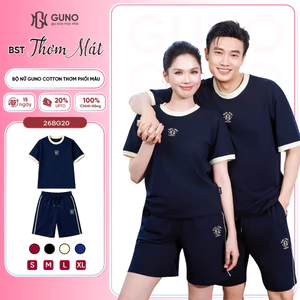Bộ Quần Áo Nam Nữ GUNO Vải Cotton Thơm Mát Dáng Đùi Ngố Cổ Tròn Phối Màu 26BG20/BB30