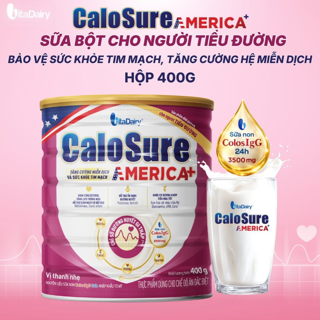 Sữa bột Calosure America + cho người tiểu đường - Hỗ trợ tim mạch, tăng cường hệ miễn dịch. Hộp 400g