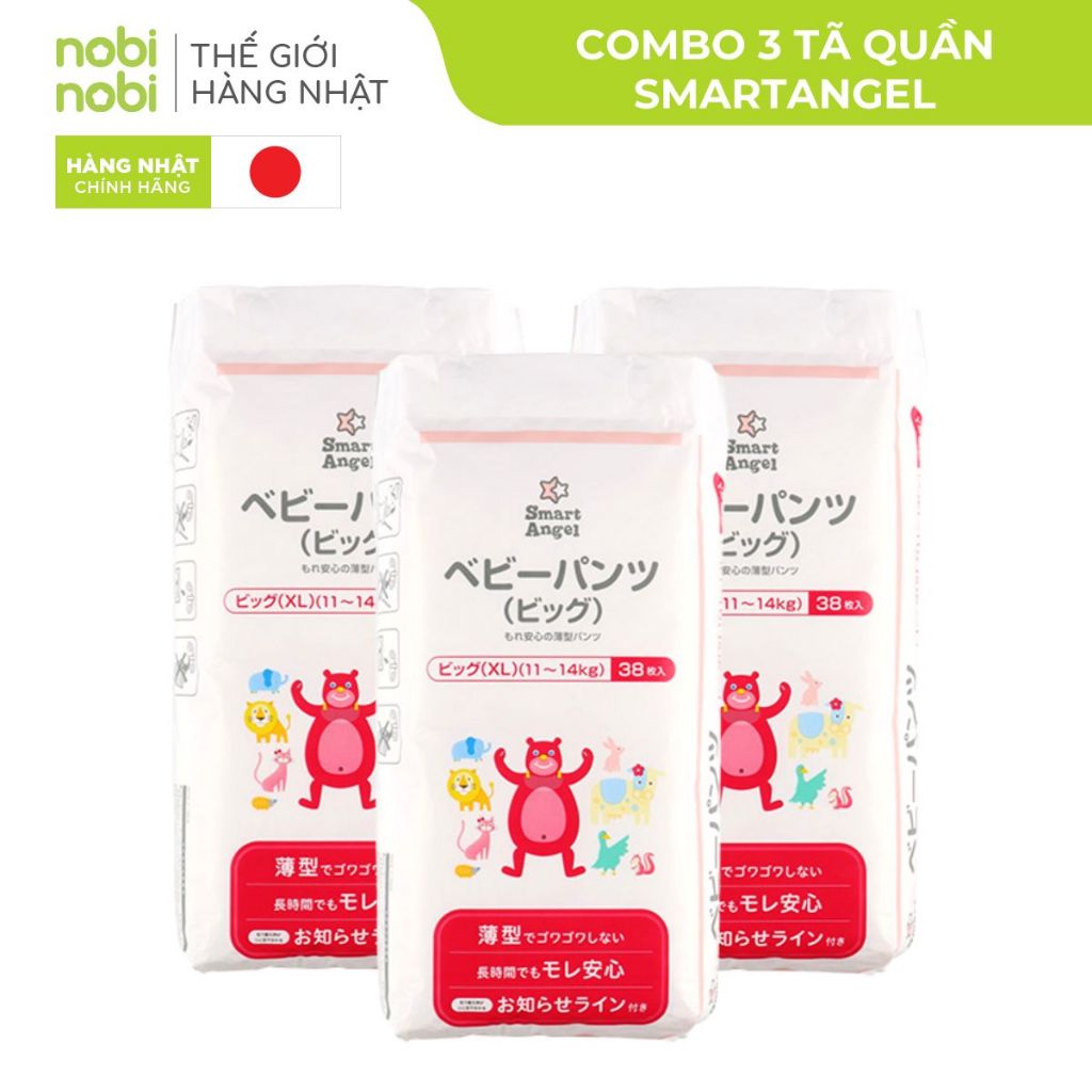 [TĂNG SIZE] Combo 3 Bỉm Tã Quần SmartAngel Đệm Thông Khí 3D cho Bé L44/XL38/XXL36