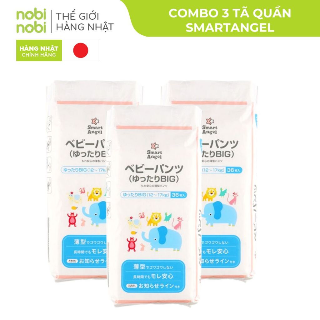 [TĂNG SIZE] Combo 3 Bỉm Tã Quần SmartAngel Đệm Thông Khí 3D cho Bé L44/XL38/XXL36