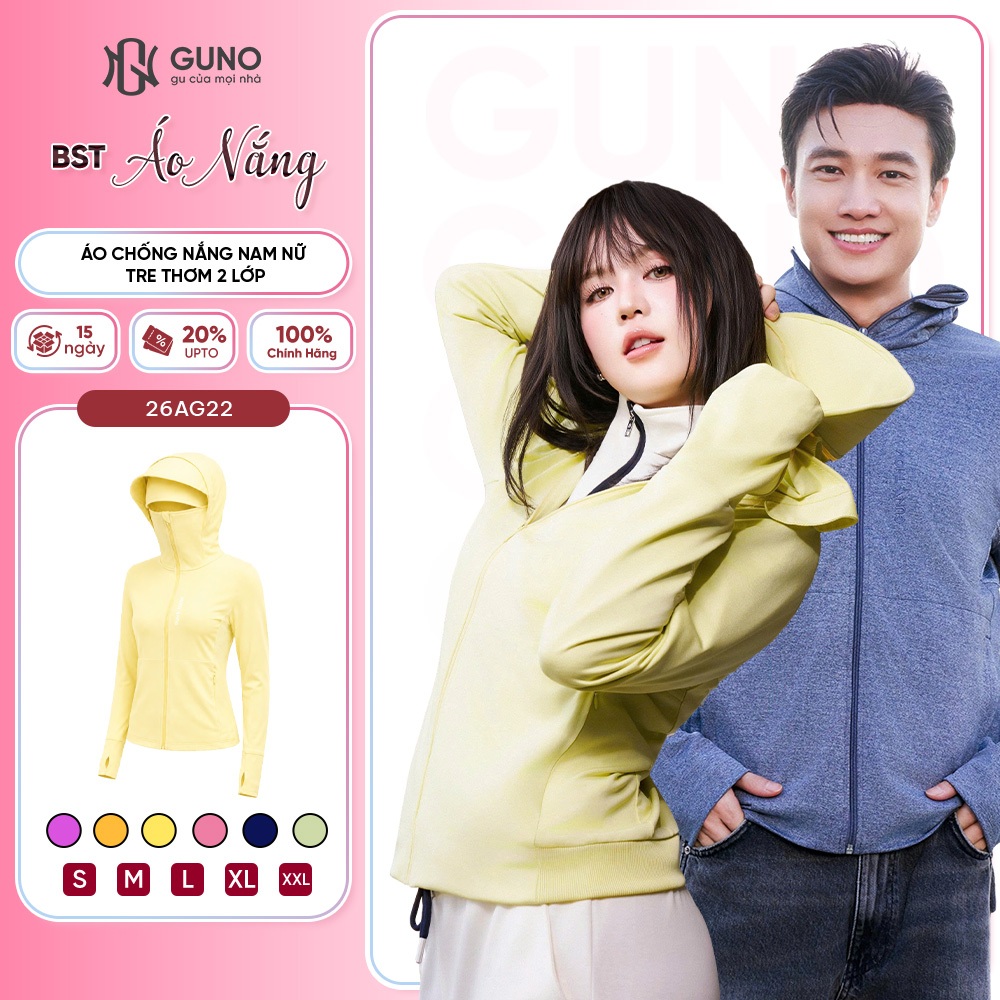 Áo Chống Nắng Nam Nữ Tre Thơm 2 Lớp GUNO Chống Tia UV Thoáng Khí Mũ Rộng Vành Che Trán 26AG22/AB23