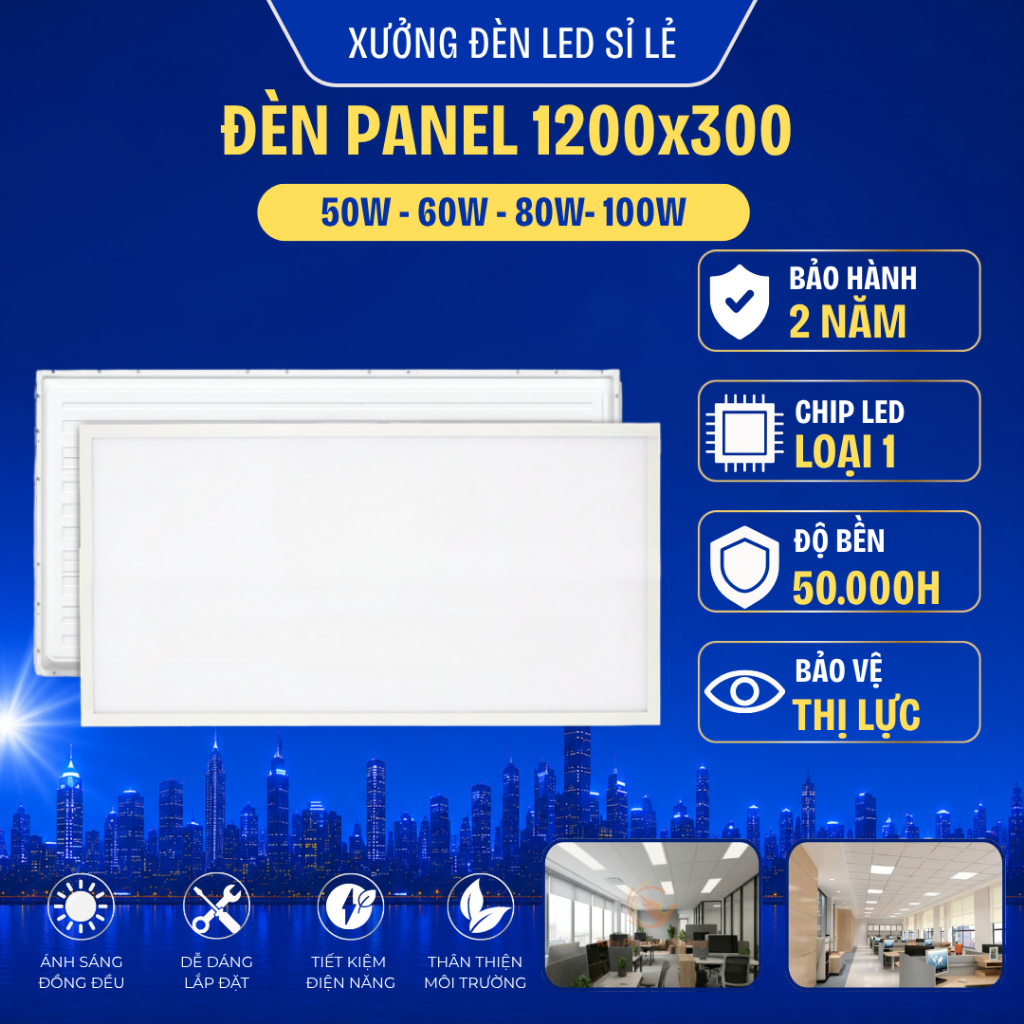 Đèn Led Panel 1200x300 Độ Bền 50000H Tiết Kiệm Điện Đèn Thả Trần Ánh Sáng Trắng Bảo Hành 2 Năm