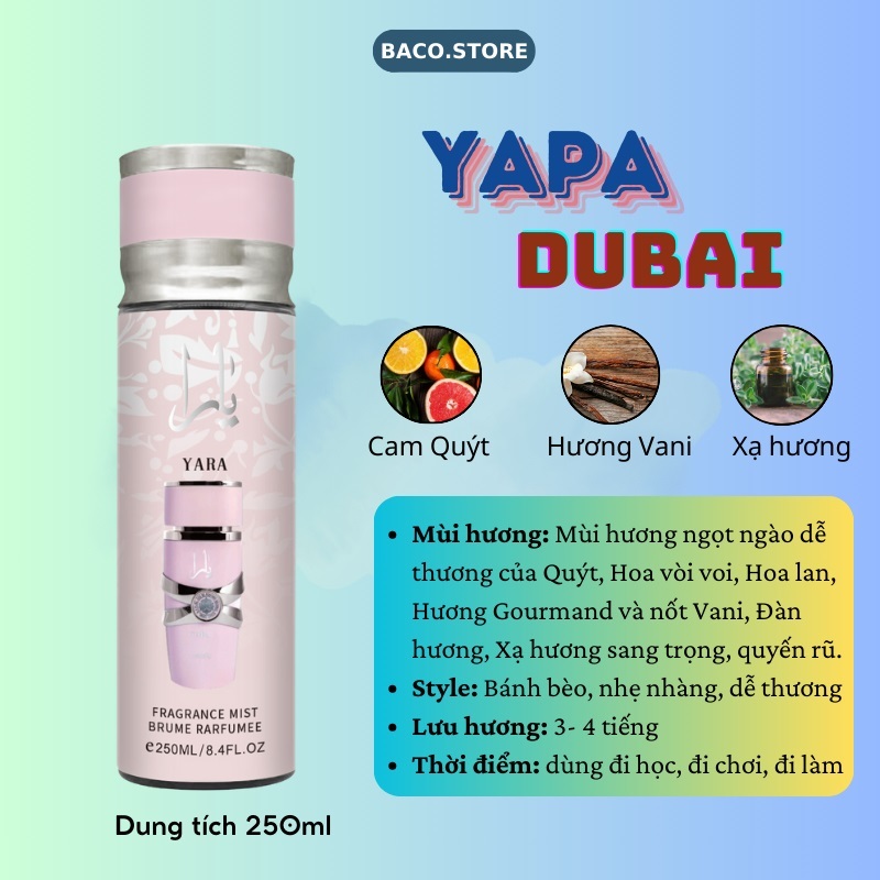 Combo body mist YAPA nước hoa nữ mùi phấn cao cấp Nữ tính, thanh lịch, Ấm áp