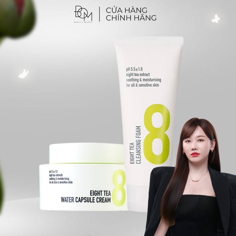 Combo Sữa Rửa Mặt Tạo Bọt Làm Sạch Da và Kem Dưỡng Cấp Ẩm 8 Loại Trà BOM Eight Tea 150ml & 50g