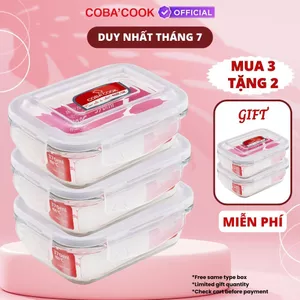 Bộ Hộp Đựng Thức Ăn Chống Tràn Thủy Tinh Chịu Nhiệt Chữ Nhật 370ml COACOOK