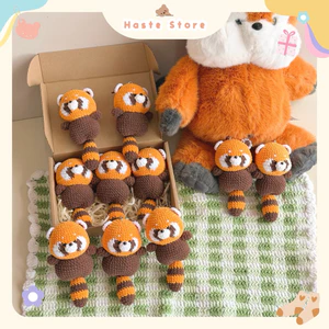 Móc Khoá Len Nhung Gấu Trúc Đỏ Red Panda Đuôi Dài Cáo Cam Handmade Màu Pastel Quà Tặng Dễ Thương Độc Đáo