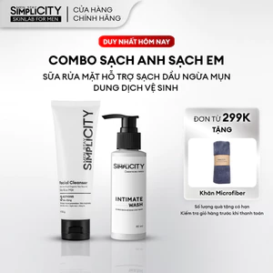 Combo Sạch anh sạch em Men Stay Simplicity: Sữa rửa mặt 3 tác động 100g & Dung dịch vệ sinh nam làm sạch ngăn mùi 80ml