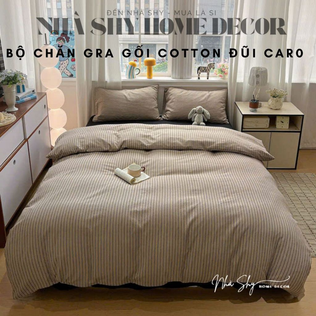 Trọn Bộ Cotton Tici Đũi Gân - Bộ Vỏ Chăn Ga Phong Cách Vintage - Set 4 món vỏ chăn - Nhà Shy Home Decor