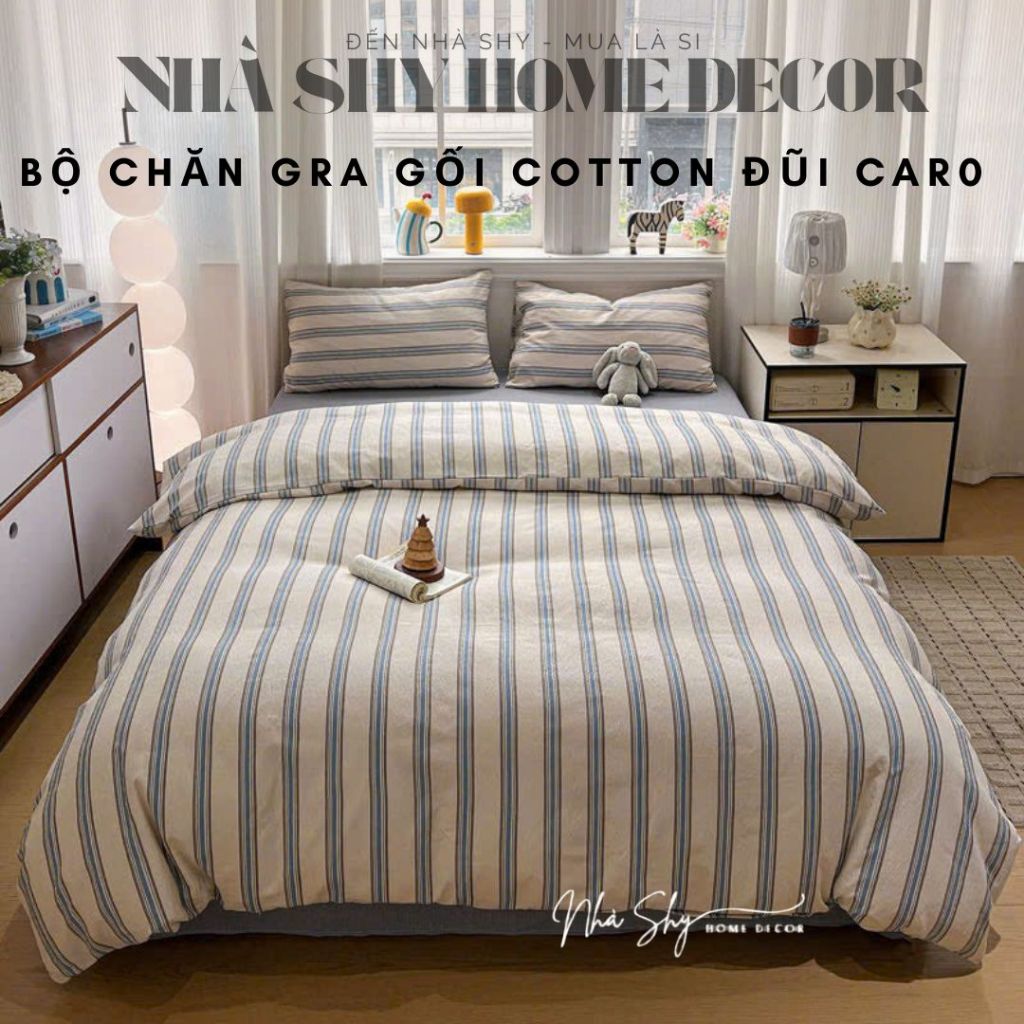 Trọn Bộ Cotton Tici Đũi Gân - Bộ Vỏ Chăn Ga Phong Cách Vintage - Set 4 món vỏ chăn - Nhà Shy Home Decor