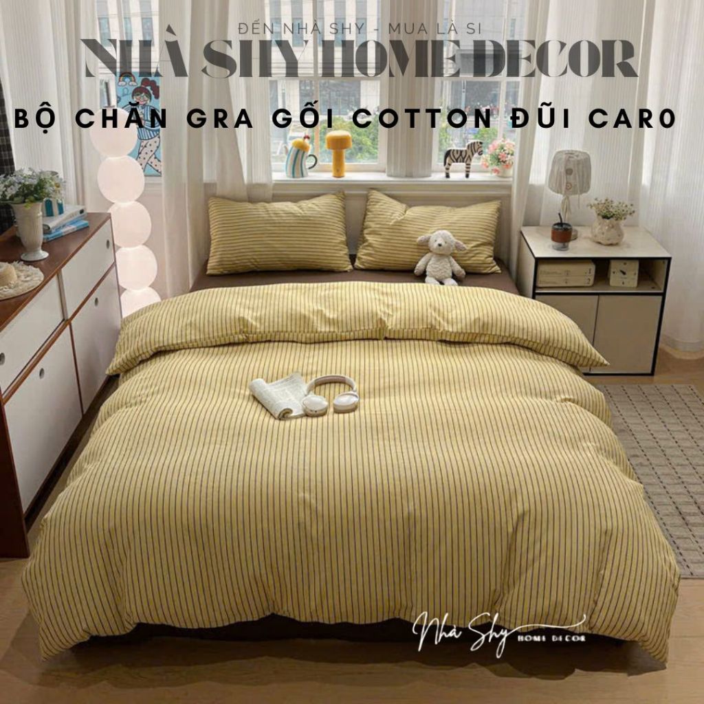 Trọn Bộ Cotton Tici Đũi Gân - Bộ Vỏ Chăn Ga Phong Cách Vintage - Set 4 món vỏ chăn - Nhà Shy Home Decor
