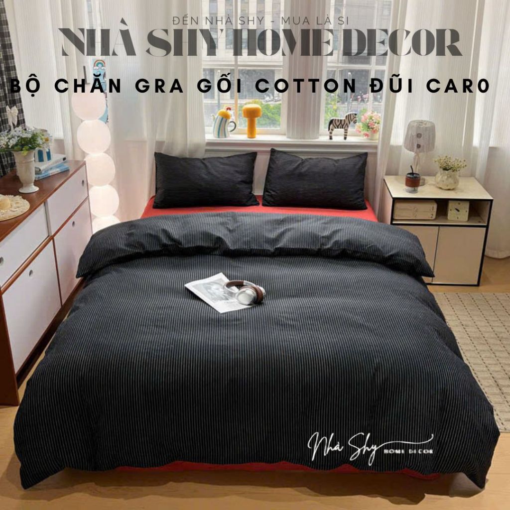 Trọn Bộ Cotton Tici Đũi Gân - Bộ Vỏ Chăn Ga Phong Cách Vintage - Set 4 món vỏ chăn - Nhà Shy Home Decor