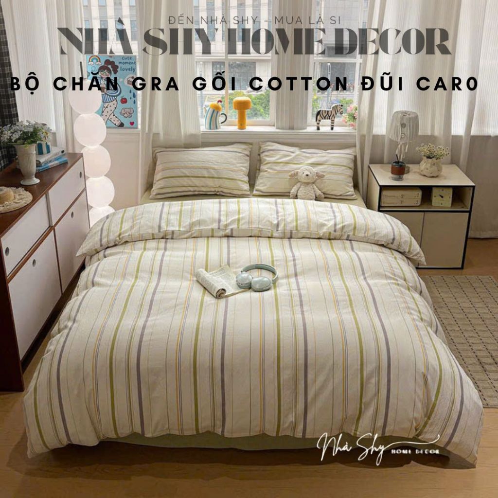 Trọn Bộ Cotton Tici Đũi Gân - Bộ Vỏ Chăn Ga Phong Cách Vintage - Set 4 món vỏ chăn - Nhà Shy Home Decor