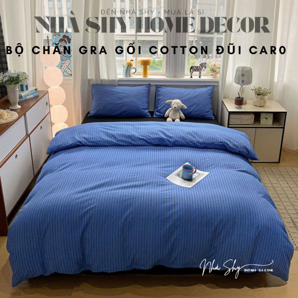 Trọn Bộ Cotton Tici Đũi Gân - Bộ Vỏ Chăn Ga Phong Cách Vintage - Set 4 món vỏ chăn - Nhà Shy Home Decor
