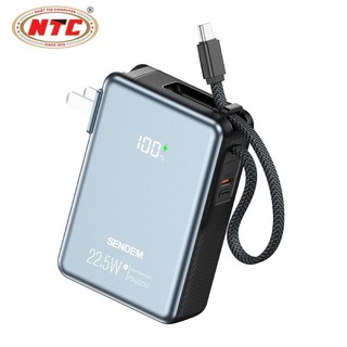 [Có 3C] Sạc Dự Phòng Sendem PH124 10000mAh TypeC PD 22.5W, kèm cáp TypeC, chân cắm AC (Xám)