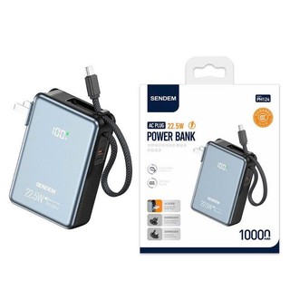 [Có 3C] Sạc Dự Phòng Sendem PH124 10000mAh TypeC PD 22.5W, kèm cáp TypeC, chân cắm AC (Xám)