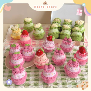 Móc Khoá Len Nhung Bánh Cup Cake Cherry Dâu Xanh Lá Hồng Handmade Màu Pastel Quà Tặng Dễ Thương Độc Đáo