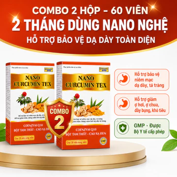 [60 viên - Combo 2 hộp] Viên uống Nano nghệ hỗ trợ bảo vệ niêm mạc dạ dày, giảm viêm loét Nano Curcumin (2 hộpx30v)