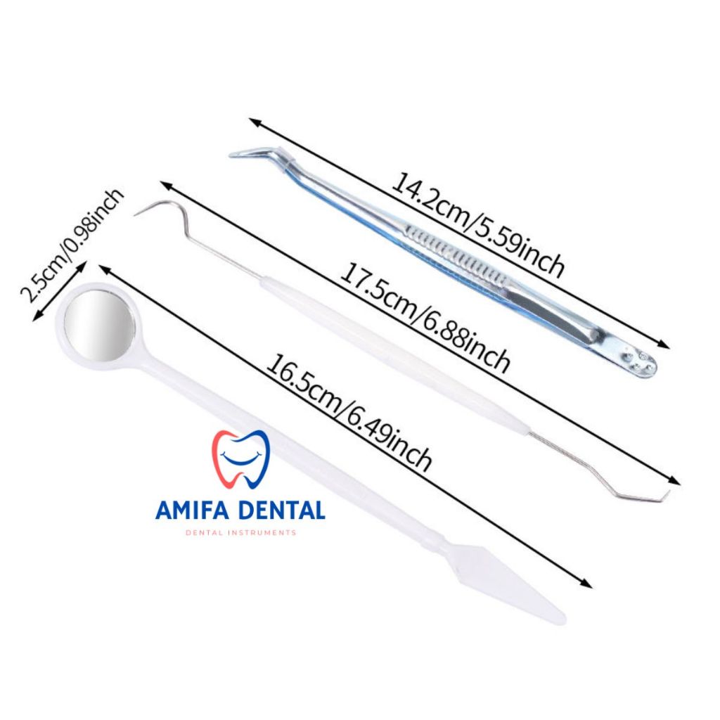 Bộ Khám Nha Khoa 3 Chi Tiết Dùng Một Lần Tiện Dụng, Gương Nha Khoa, Nhíp Nha Khoa, Cây Thám Trâm