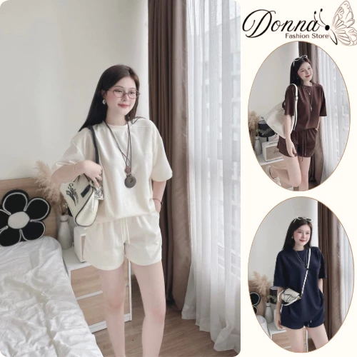 Set Bộ Nữ HCOM25902 Áo Thun Form Rộng Và Quần Short Đùi Phong Cách Hàn Quốc Trẻ Trung DONNA