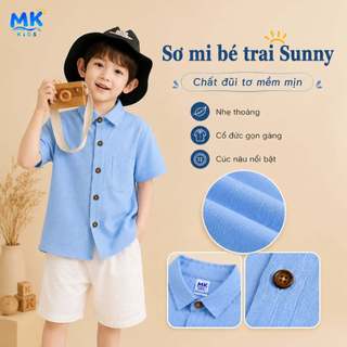 Áo Sơ Mi Cộc Tay Bé Trai Sunny MK Kids 8 Màu Trơn Dễ Phối Chất Đũi Tơ Mềm Mát Thoáng Khí 2-10 Tuổi
