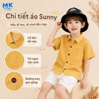 Áo Sơ Mi Cộc Tay Bé Trai Sunny MK Kids 8 Màu Trơn Dễ Phối Chất Đũi Tơ Mềm Mát Thoáng Khí 2-10 Tuổi