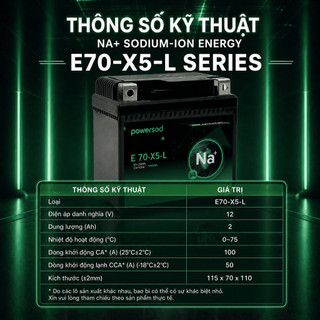 Bình ắc quy Natri ion PowerSod E70X5L miễn bảo dưỡng cho SH SH Mode PCX Lead 125 Winner CB150R