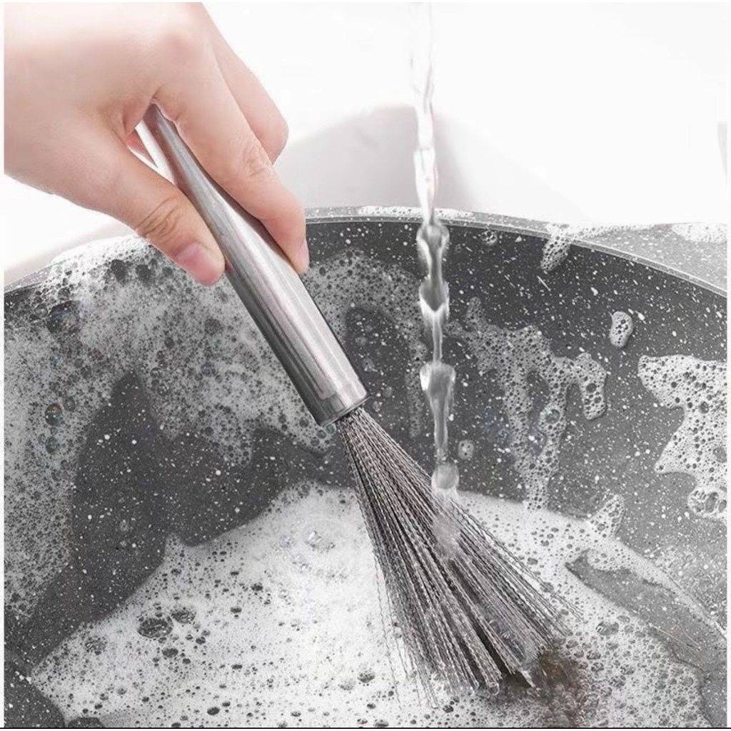 Chổi Cọ Xoong Cọ Nồi Chảo Inox 304 Đánh Bay Vết Bẩn - Rửa Chén Bát Đa Năng Có Tay Cầm Cao Cấp 23cm